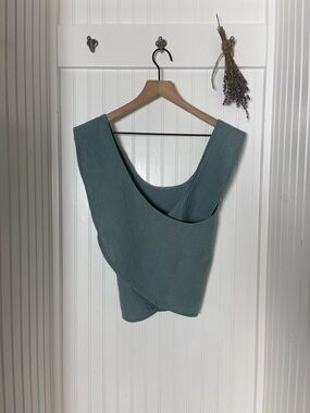 Menique Sleeveless Wrap-Front Top in Dusty Teal 100% linen